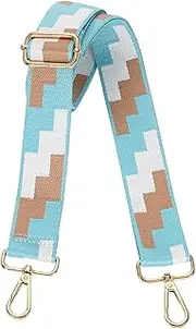 [uxcell] Purse Straps Replacement Crossbody, 1.5 Inch Wide Shoulder Bag Strap Adjustable Canvas Straps for Handbag Wallet Clutch Bags with Light Gold Buckle, White-Blue-Brown Blocks