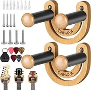 CAHAYA 2 Pack Guitar Wall Mount Hanger Guitar Hook Stand Width Adjustable Smiling U-Shaped with 5 Picks and 1 Pick Holder Bag for Acoustic Electric Guitar Bass Banjo Ukulele Mandolin, Model CY0297