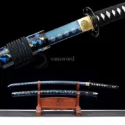 Japanese Samurai Katana 1095 High Carbon Steel Sword Sharp Blue Blade Scabbard.