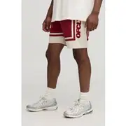 Mens Red Elasticated Waist Relaxed Colour Block Twill Shorts