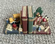 Vintage Set (2) School Teacher Book Ends ABC Bus Pencil Apple Ruler Chalkboard