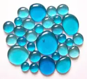30 x Shades of Aqua Blue Mosaic Pebbles Glass Stones - Assorted Sizes 13 - 37mm