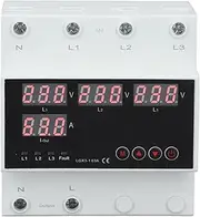 Automatic Transfer Switch ATS 63A 3PH, LED Display, Adjustable Voltage Protector for Generator Inverter, AC110V, 110‑300V Max, 80‑330V Min