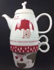 HTF Shinzi Katoh Tea For Two Rain Bear Teapot Two Cups Tea Strainer