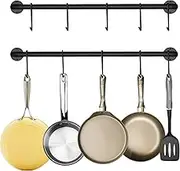 Black Steel-made Kitchen Utensil Rack Organizer Wall-mounted Pot Pan Wall Hanger Holder For Hanging Rail with 10 S Hooks