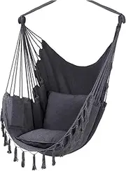 Lljsszr Portable Outdoor Hammock Swing Chair with Comfort Cushions, Dark Grey