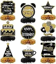 9PCS Retirement Party Decorations, Black and Gold Retirement Table Decorations, Retirement Centerpieces for Table, Retirement Decor for Retirement Party Men and Women