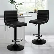 [ALFORDSON] Bar Stool 2X Swivel Ruel Kitchen Barstools with 62-83cm Height Adjustable Gas Lift Leather Counter Home Bar Dining Chairs with Footrest & Floor Protector in All Black Colour