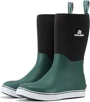 [Furuian] Men's Deck Boots Mid Calf Fishing Boots Rubber Boots for Men Waterproof Work Boots Longshore Durable Anti Slip Rain Boots