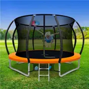Everfit 10FT Trampoline for Kids w/ Ladder Enclosure Safety Net Rebounder Orange
