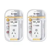 2PK Sansai 3.1A USB Wall Socket Adaptor Plug Phone Charger With USB-A Ports Wht