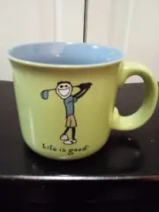 Life Is Good Golfer Mug Lime Green Outside Periwinkle Inside Coffee Tea New