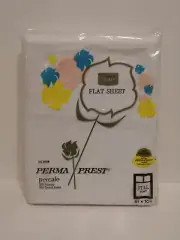 Vintage Sears PERMA PREST Percale Full Flat White No Iron Sheet ~ In Package