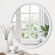 JJUUYOU Round Wall Mirror Small Circular Mirror for Bathroom, White Vanity Mirror Small Wall Circle for Wall Wood Frame Make up Mirror for Entryway Living Room, Bedroom, Dorm Decorative