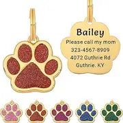 Artinst Dog Tag Personalized Custom Engraving Up to 5 Lines of Content for Your Pet's Name and Information Cute Paw Shaped Pet Id Tag (Red)