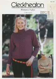 Cleckheaton Knitting Pattern Leaflet 316 - 8ply Cardigan, Scarf, Sweater