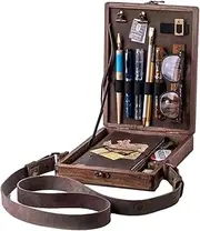 [Vgvgaj] Writers Messenger Wood Box - Creative Retro Art Container Large Capacity,Painting Brush Tool Case, Art Supply Organizer for Outdoor Painting Scissors, Pens