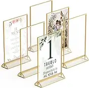 Dasher Products Gold Picture Frames Double Sided - 6 Pack - Acrylic Gold Table Number Holders, Clear Easel Table Stands for Signs, Menu Holder, Photo Frame (A5 (6 Pack))