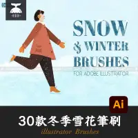在飛比找蝦皮購物優惠-「AI筆刷」30個Illustrator冬季雪花筆刷illu