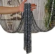 Bedroom Partition Curtain Silver Thread and Crystal Beads Encrypted Thread Door Curtain Polyester Wedding Door Curtain, Black, 1 * 2m