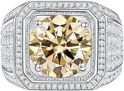 [TUSRORSU] 2 Carat Moissanite Rings for Men D Color VVS1 Clarity Men Rings Round Cut Yellow/Pink/Blue Rings S925 Sterling Silver Rings with Certificate