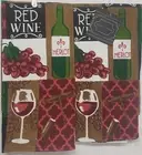 2 SAME PRINTED THIN KITCHEN TOWELS (15"x25") WINE BOTTLE,GLASS, CORK & GRAPES,HC