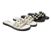 TARRAMARRA® Women Leather Pearls Flat Slides Junia - Cream / AU Ladies 10 / AU Men 8 / EU 41