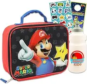 Mario Lunch Box for Boys Set - Bundle with Super Mario Lunch Bag Plus Water Bottle, Stickers, More | Super Mario Lunch Container for Kids, Boys, Girls