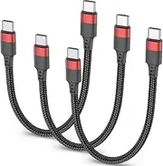 6 inch Short USB C to USB C Cable, 0.5ft 3 Pack Short USB C Charger Cable Braided Short USB C to C Cable Fast Charging for iPhone 15 16 Samsung Galaxy S23 Note 20 A50 Moto LG iPad Pro Air MacBook