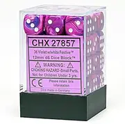 Chessex D6 Dice Festive 12mm Violet/White (36 Dice in Display) Dice