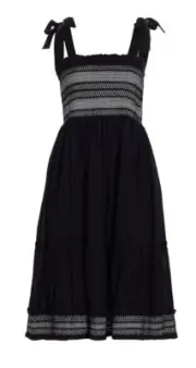 ELIE TAHARI Wo Smocked Cotton Midi-Sundress - Black Noir MSRP $298 XL New