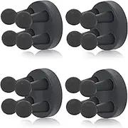 Boperzi Wall Hooks Toothbrush Holders - 4 Pack Multi-Purpose Silicone Key Hanging Holder, Wall Mounted Razor Holder for Shower, Self Adhesive Towel Hook, Bathroom Kitchen Office Accessories - Black