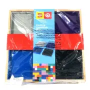 LEGO / Target. 4 Appetizer Plates, Grey, Blue, Black, Purple with Wood Tray