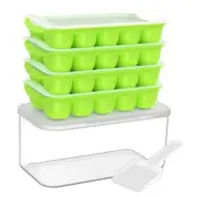 Ice Cube Tray with Lid and Bin, 4 Pack Easy Pop Out Silicone Ices Cubes Green