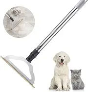 Hold a Star 47'' Long Handle Carpet Rake Pet Hair Remover,Reusable Large Metal Lint Remover Brush for Embedded Fur Removal from Low Pile Rugs Stairs,Carpet Scraper Dog Cat Broom,Silver,(HS-L008)