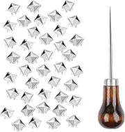 500 Pieces 10 mm Four-Jaw Square Rivets Bag Leather Clothing Shoes Rivet Handicraft DIY Spikes Spots Studs Accessories with Straight Tipped Scratch Awl Craft Tool