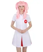 Adult Women Bundle Cosplay Nurse Dress Pink Wig Long Ponytails HC-005 HW-1439