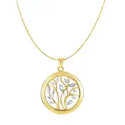 14k Yellow And White Gold Round Tree Of Life Necklace, 18"