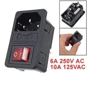 (R) Inlet Male Socket with Fuse Switch 10A 250V 3 Pin IEC320 C14 B2R9