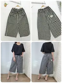 在飛比找Yahoo!奇摩拍賣優惠-正韓korea韓國進口Oops黑色大格紋平口袋7分寬鬆褲裙 