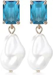 [Linsoir Beads] Fashion Pearl Drop Earrings for Women With Crystal - Rhinestone Statement Earrings with Pearl Dangling Studs - Large White Baroque Pearl Earrings for Bridesmaid Wedding Party Birthday Holiday
