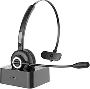 Sanfant Bluetooth Headset with Microphone, V5.0 Trcuker Bluetooth Headset with Noise Cancellation, 18 Hours Talk Time Headset with Stand Charging Station, Wireless Car Headset for Mobile