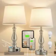 Table Lamps for Bedrooms Set of 2 - Touch Bedside Lamps with USB C+A Ports, 3...