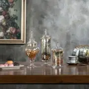 Silver Mercury Glass Apothecary Jars, Set of 3, Wedding Centerpiece Candy Buffet