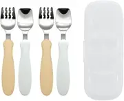 Edison Mama Fork & Spoon, Set of 2, Case Included, 1.5 Years Old and Up, for Home and Out, Noodles Will Not Fall Off, Scoop Up to The Corner of The Container, Stainless Steel, for Family Restaurants