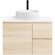 CIBO 750mm Coast Veneer Nordic Wall Hung Bathroom Vanity With White Gloss Fluted Basin