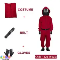在飛比找蝦皮購物優惠-兒童魷魚游戲衣服 兒童連體同款面具cos紅衣人黑面罩道具服裝