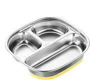 Divided Kids Plates, Non-Slip Kids Dinnerware, Stainless Steel Plates, Sturdy and Unbreakable, Divided Compartment Design, 19.5x19.5x4.5cm for Home School Canteen