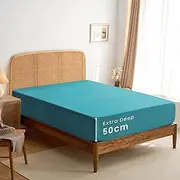 Wake In Cloud - Extra Deep Queen Fitted Sheet 1 Piece - 50cm Deep Pocket Bed, 1000TC Ultra Soft Microfiber, Teal Turquoise, Queen Size