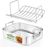 Roasting Pan with Polished Rack, Oven Roasting Pan, Warp Resistant, Dishwasher S